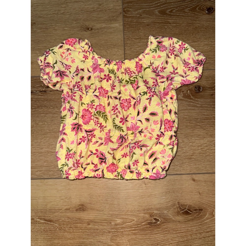 Old Navy Toddler Girls Yellow Pink Floral Smocked Peasant Top Blouse‎ 3T